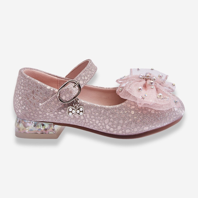 PA1 Ballerines Enfant Avec Noeud Velcro Argenté-Rose Nicola 1