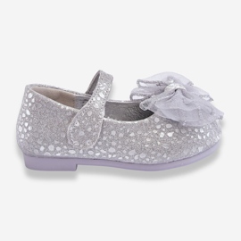 Ballerines Enfant Avec Noeud Et Velcro Paillettes Gris Argenté Elisa 1