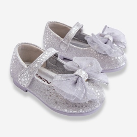 Ballerines Enfant Avec Noeud Et Velcro Paillettes Gris Argenté Elisa 2