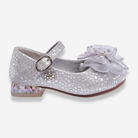PA1 Ballerines Enfant Avec Noeud Velcro Gris Argenté Nicola 1