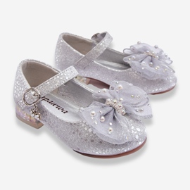 PA1 Ballerines Enfant Avec Noeud Velcro Gris Argenté Nicola 2