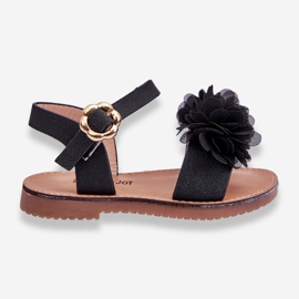 Sandales pour enfants à la mode avec des fleurs en poly noir 1