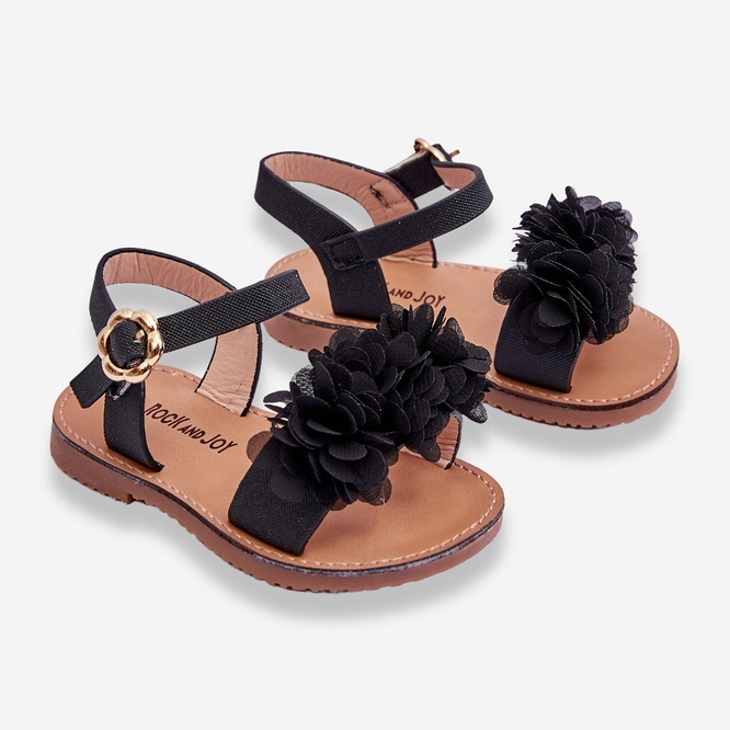 Sandales pour enfants à la mode avec des fleurs en poly noir 2