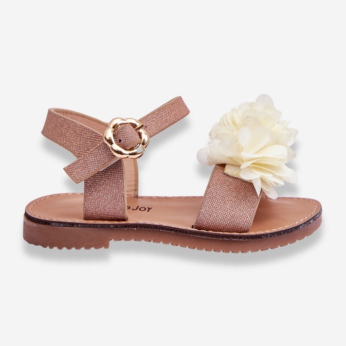 Sandales pour enfants à la mode avec des fleurs en poly beige-doré 1