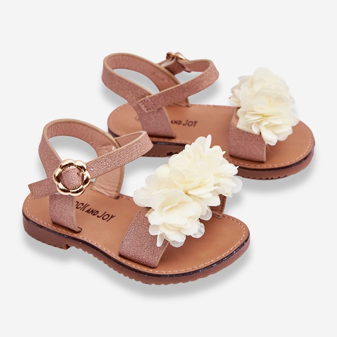 Sandales pour enfants à la mode avec des fleurs en poly beige-doré 2
