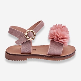 FR1 Sandales pour enfants à la mode avec des fleurs en poly rose 1
