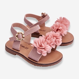 FR1 Sandales pour enfants à la mode avec des fleurs en poly rose 2