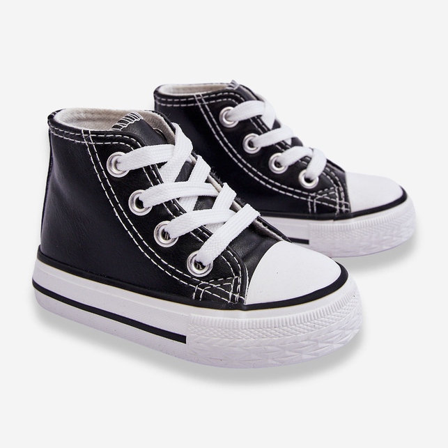 Baskets Montantes En Cuir Pour Enfant Noir Et Blanc Marney 2