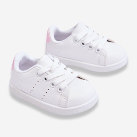 FR1 Chaussures Sport Enfant Blanc et Rose Brillant blanche 2