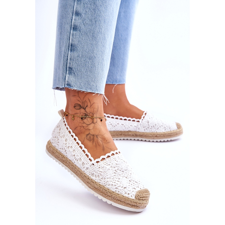 FE1 Espadrilles Slip-on en Dentelle Blanc Blanco blanche 1