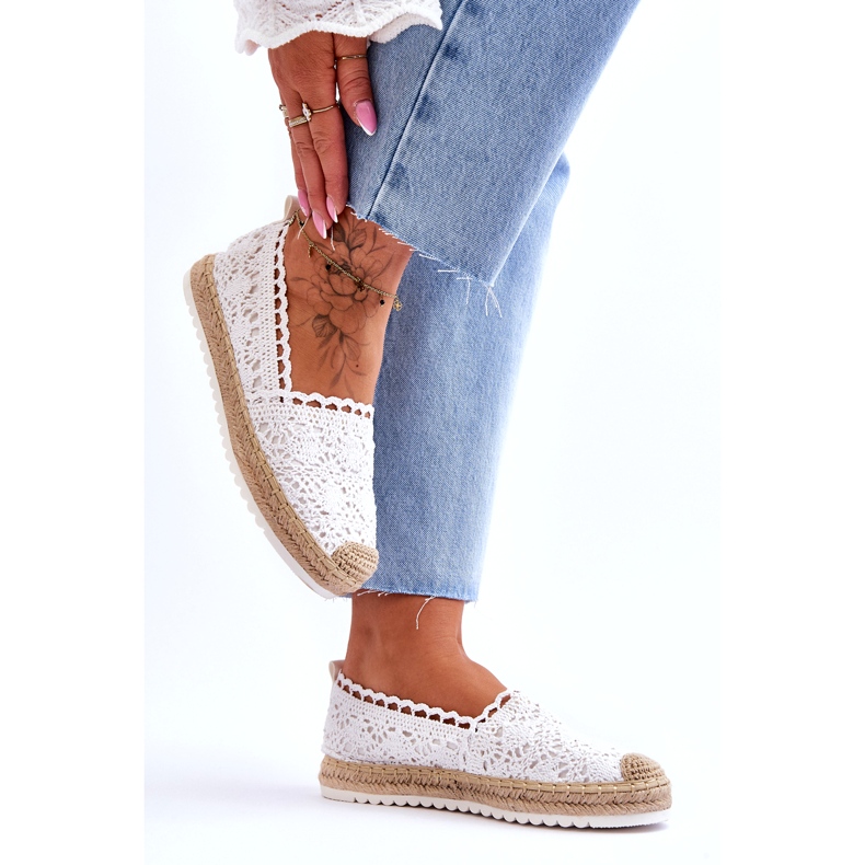 FE1 Espadrilles Slip-on en Dentelle Blanc Blanco blanche 2
