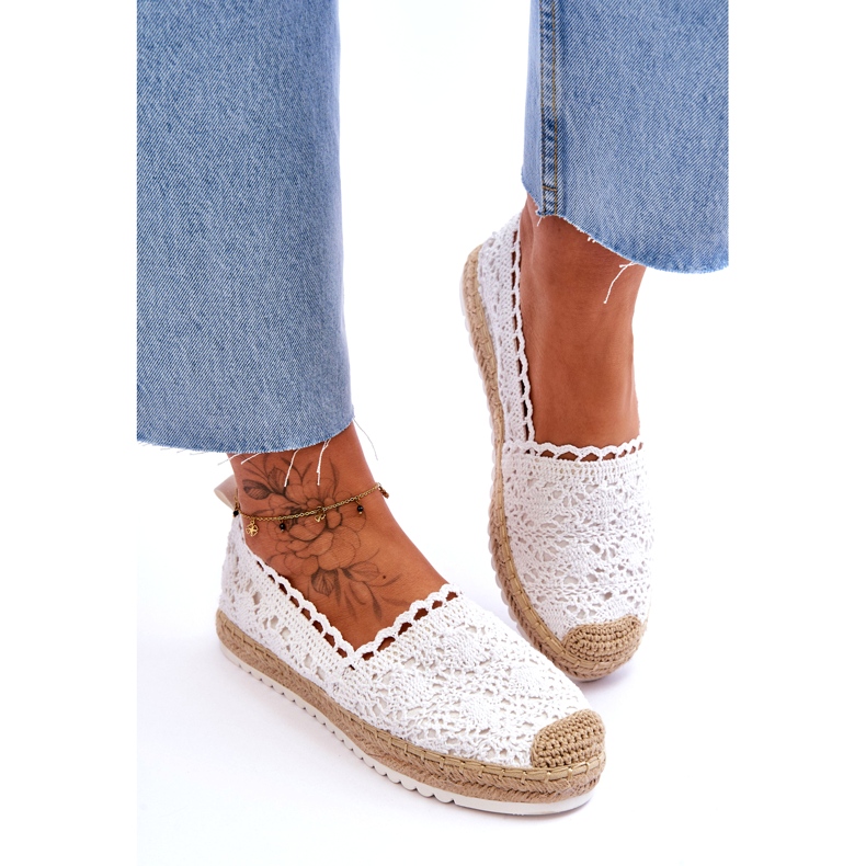 FE1 Espadrilles Slip-on en Dentelle Blanc Blanco blanche 3