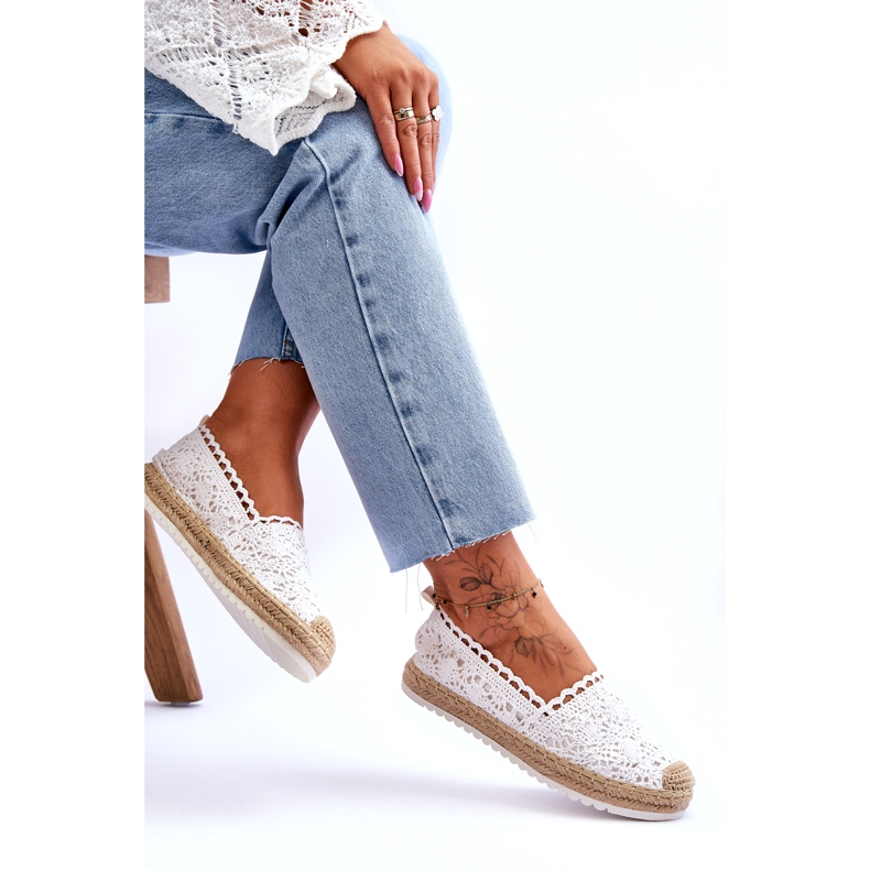 FE1 Espadrilles Slip-on en Dentelle Blanc Blanco blanche 4