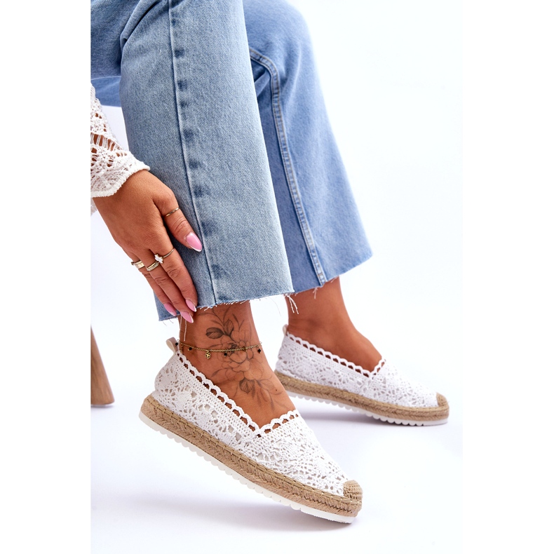 FE1 Espadrilles Slip-on en Dentelle Blanc Blanco blanche 5