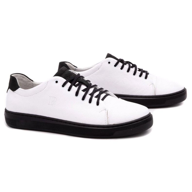 Polbut Chaussures en cuir pour hommes 2109 blanc avec noir blanche 2