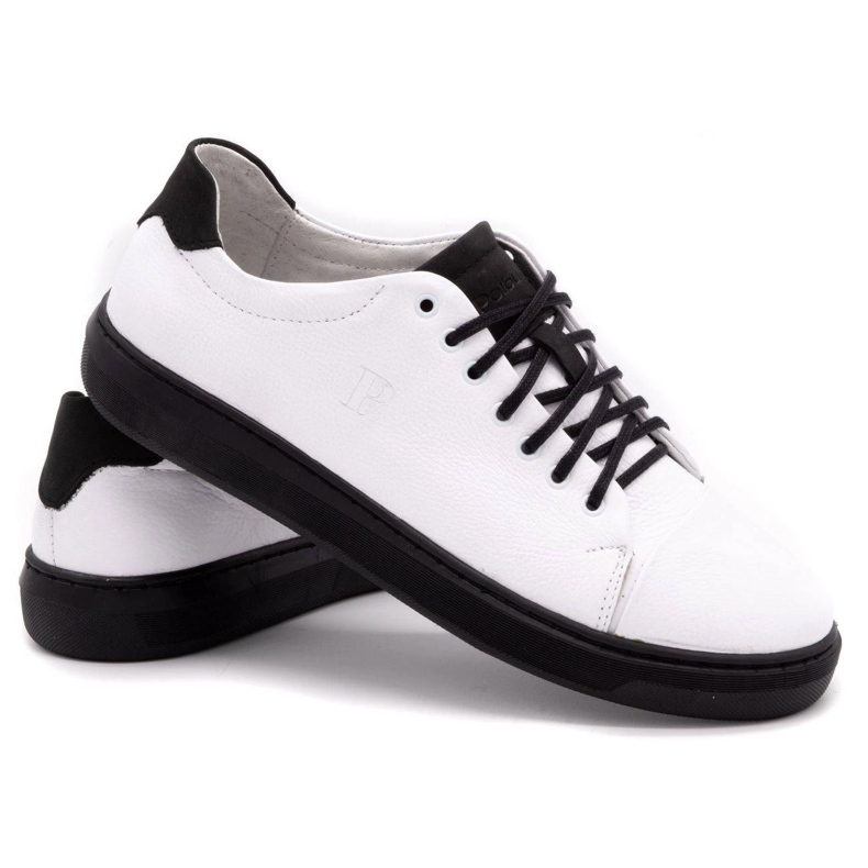 Polbut Chaussures en cuir pour hommes 2109 blanc avec noir blanche 4