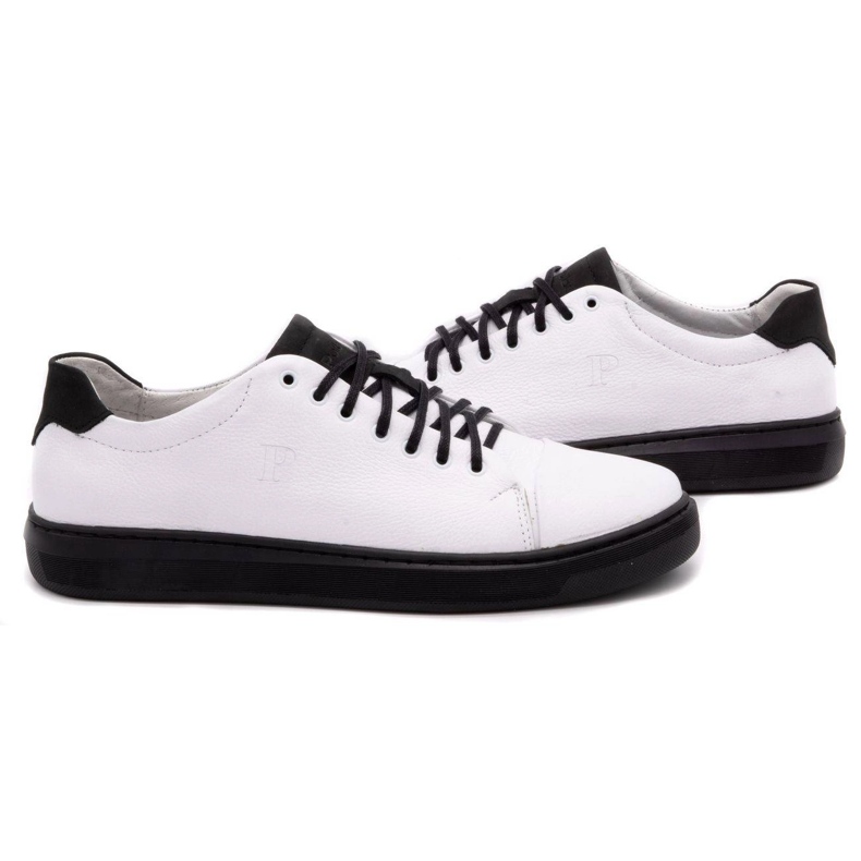Polbut Chaussures en cuir pour hommes 2109 blanc avec noir blanche 5