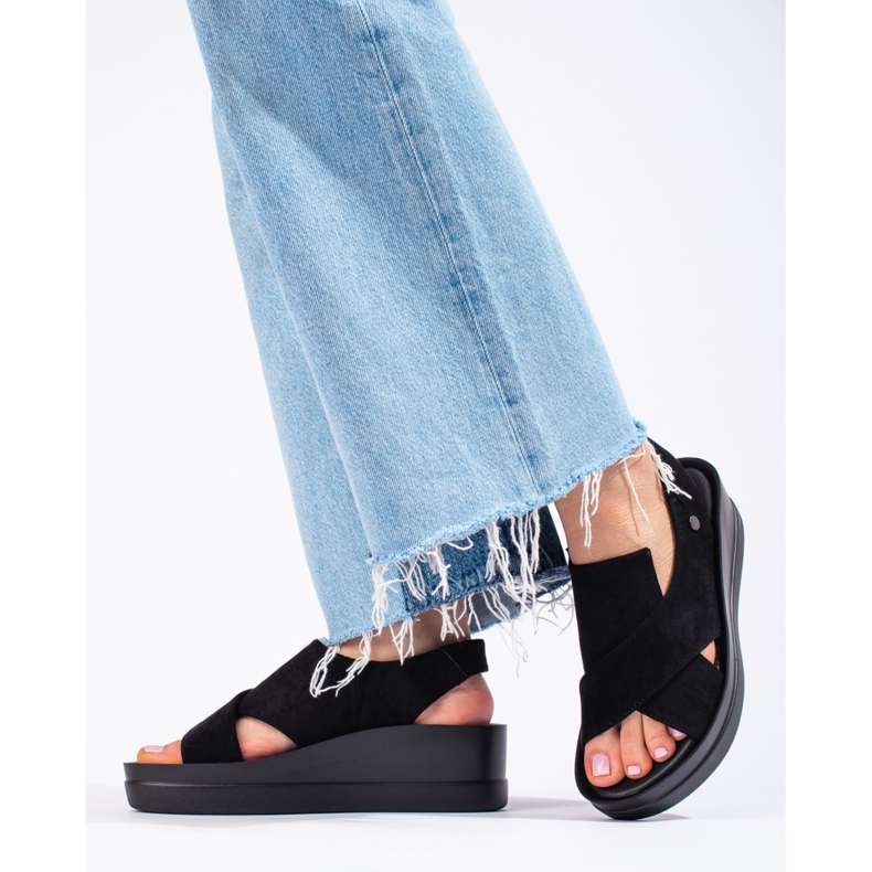 Sandales compensées noires Shelovet, femmes 1