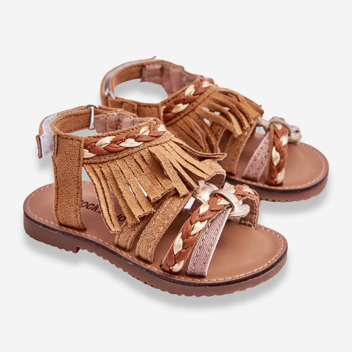 Sandales Enfant Velcro Avec Pompons Marron Missy brun 2