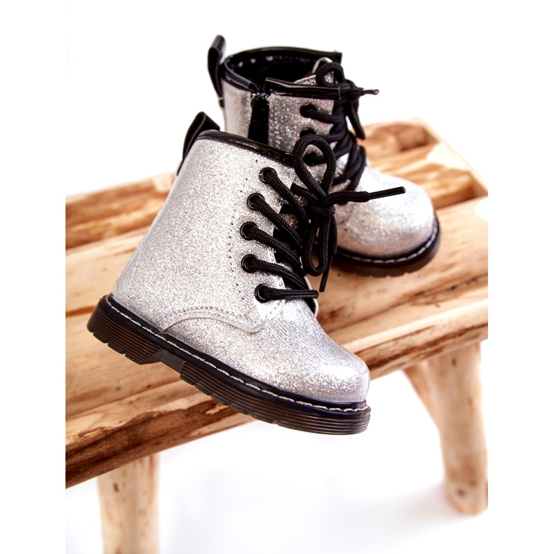 FR1 Bottes Enfant Chaudes Avec Une Fermeture Éclair Laquée Argent Goopy 2
