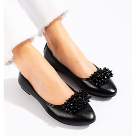 W. Potocki Ballerines noires pour femmes avec une décoration de perles de Potocki 2