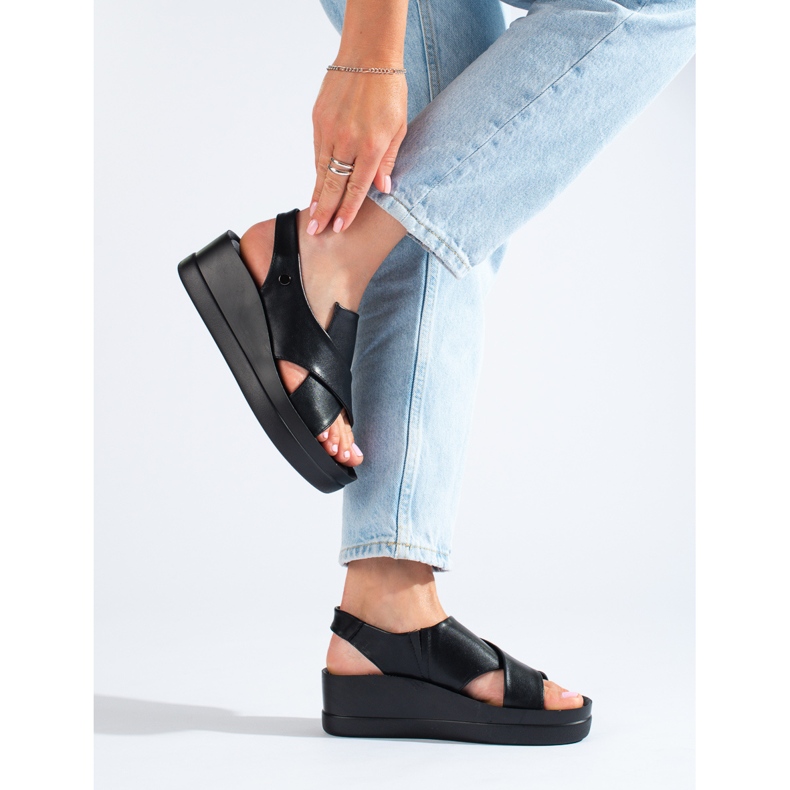 Sandales compensées noires Shelovet, femmes 2