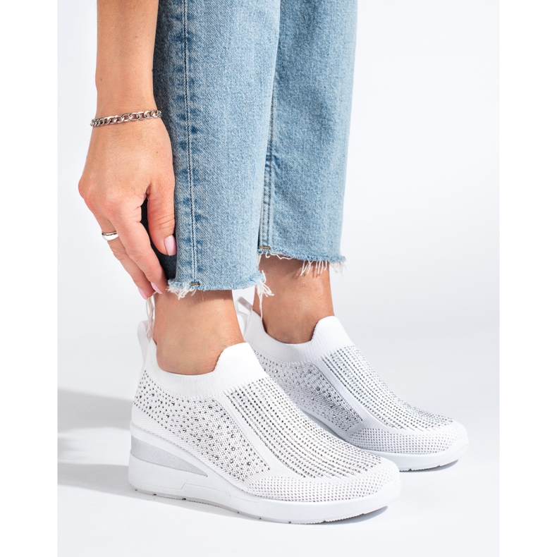 Shelovet Baskets compensées en textile blanc 1