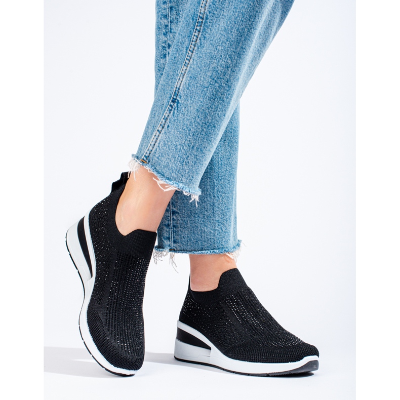 Baskets compensées en textile noir Shelovet 1