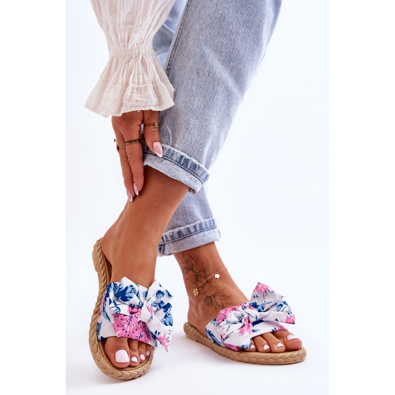 FK1 Chaussons Femme Avec Nœud En Tissu Fleur Blanche 1