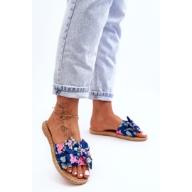 FK1 Chaussons Femme Avec Nœud Tissu Fleur Bleu Marine 1