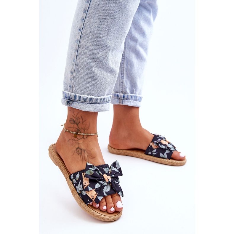 FK1 Chaussons Femme Avec Nœud En Tissu Fleur Noire 1