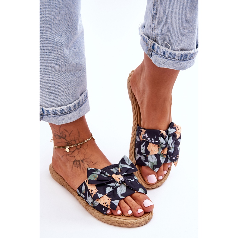 FK1 Chaussons Femme Avec Nœud En Tissu Fleur Noire 2