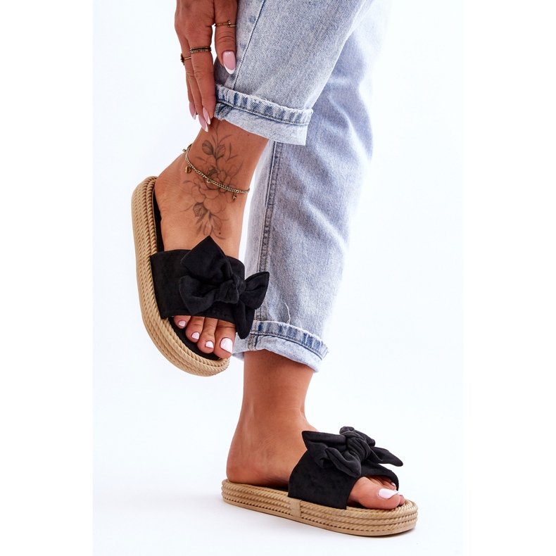 FK1 Chaussons Femme En Daim Avec Nœud Noir Fency le noir 1