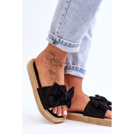 FK1 Chaussons Femme En Daim Avec Nœud Noir Fency 2