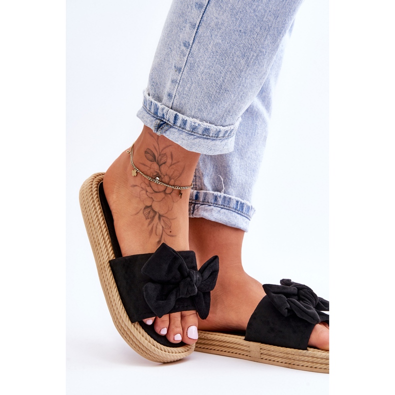 FK1 Chaussons Femme En Daim Avec Nœud Noir Fency 2