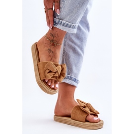 FK1 Chaussons en daim avec nœud Camel Fency pour femme brun 1