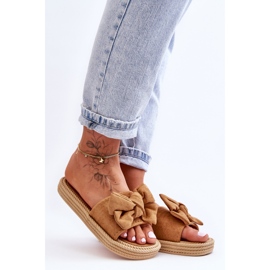FK1 Chaussons en daim avec nœud Camel Fency pour femme brun 2