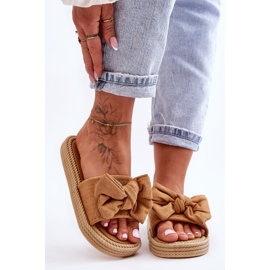FK1 Chaussons en daim avec nœud Camel Fency pour femme brun 3
