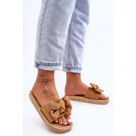 FK1 Chaussons en daim avec nœud Camel Fency pour femme brun 5