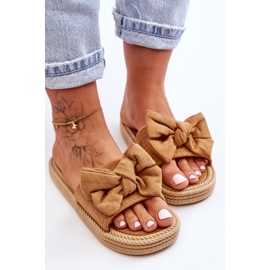 FK1 Chaussons en daim avec nœud Camel Fency pour femme brun 7