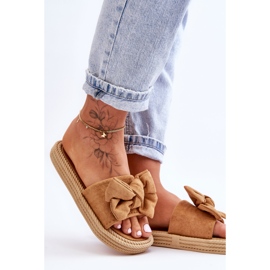FK1 Chaussons en daim avec nœud Camel Fency pour femme brun 6