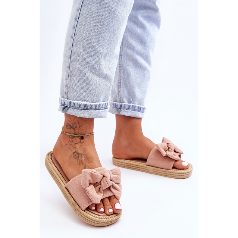 Chaussons Femme En Daim Avec Nœud Rose Fency beige 1