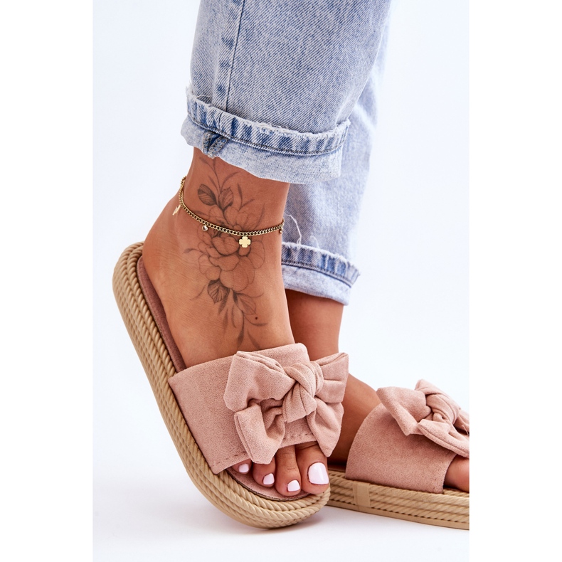 Chaussons Femme En Daim Avec Nœud Rose Fency beige 2