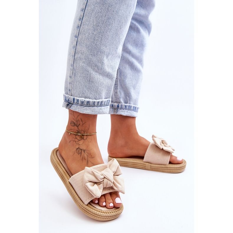 FK1 Chaussons Femme En Daim Avec Nœud Beige Fency 2