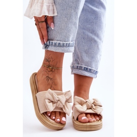 FK1 Chaussons Femme En Daim Avec Nœud Beige Fency 5