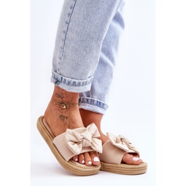 FK1 Chaussons Femme En Daim Avec Nœud Beige Fency 4