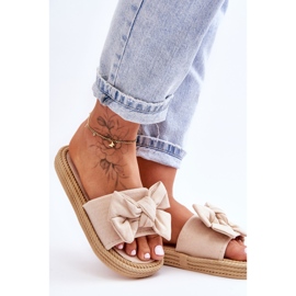 FK1 Chaussons Femme En Daim Avec Nœud Beige Fency 3