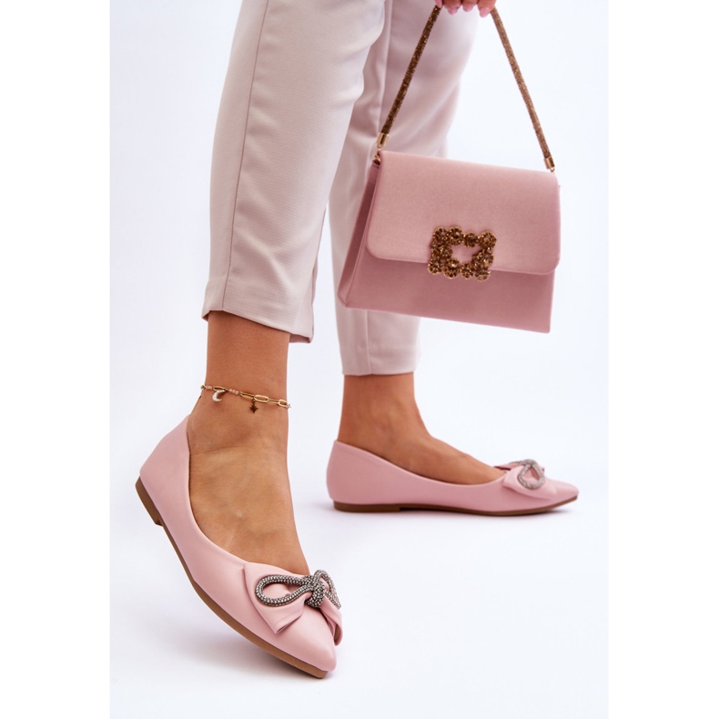 WS1 Ballerines élégantes avec un nœud et des strass roses uniques 2 WS1 Ballerines élégantes avec un nœud et des strass roses uniques 2