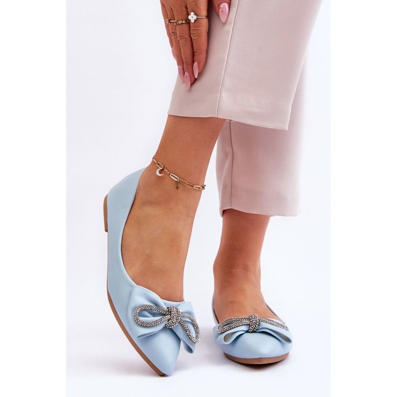 WS1 Ballerines élégantes avec un nœud et des strass bleus à usage unique 1