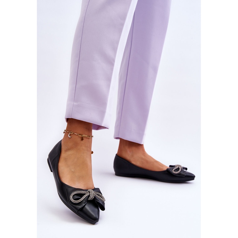 WS1 Ballerines Élégantes Avec Un Noeud Et Des Bijoux Noir Une Fois le noir 1